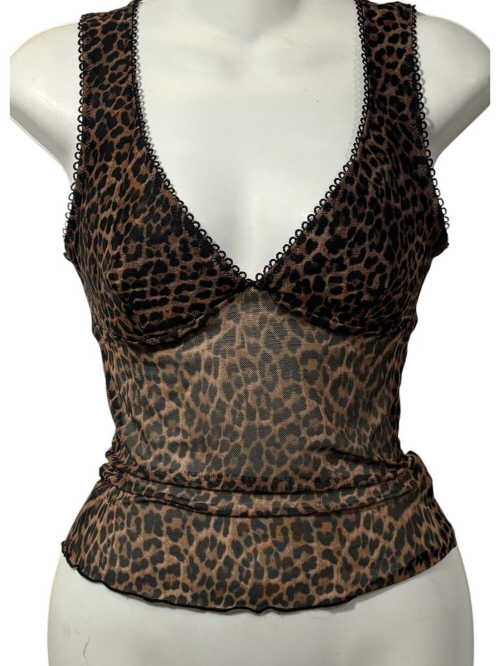 Editked Womens Babydoll Leopard Print Top Semi Sheer Sz S Whimsigoth Y2K Style